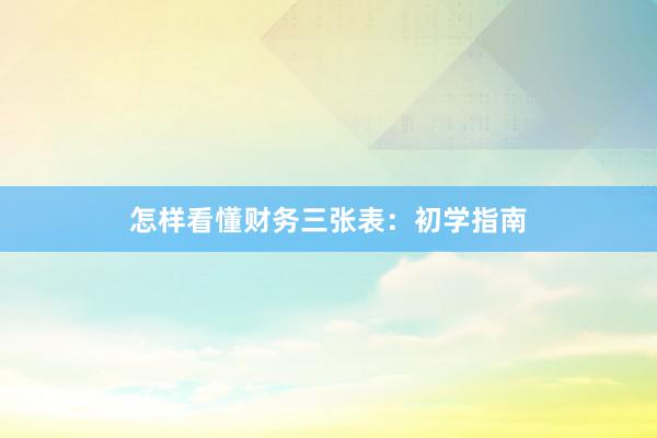 怎样看懂财务三张表：初学指南